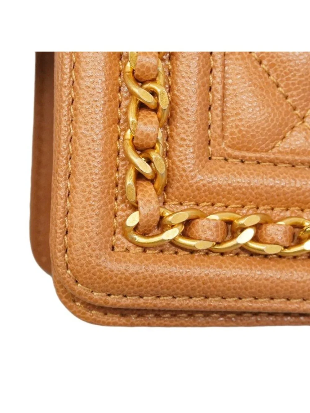Chanel Shoulder Bag Boy Caviar Leather Brown Gold